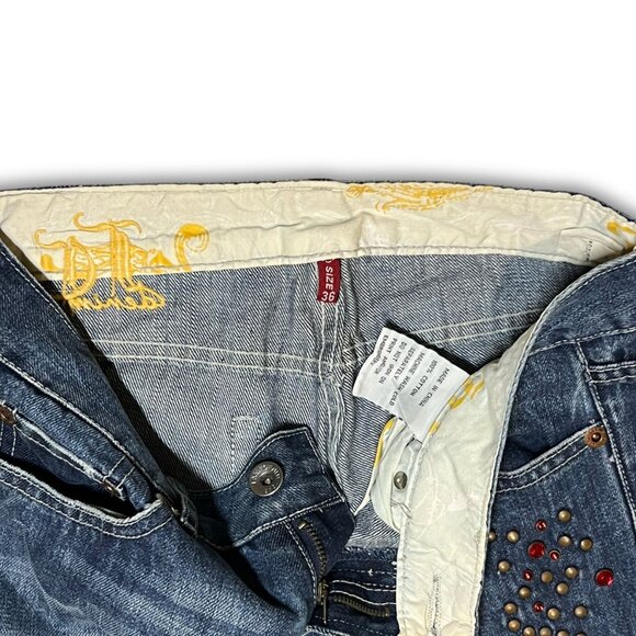 Ed Hardy By Christian Audigier Rhinestone Bootcut Jeans Size 36 Distressed Desig - Picture 6 of 6